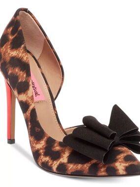 Betsey Johnson Leopard Print Pointed Toe Pumps with Black Bow